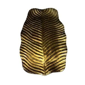 Handcrafted XLarge Metallic Gold Glass Leaf Serving Catering Platter Unique Rare